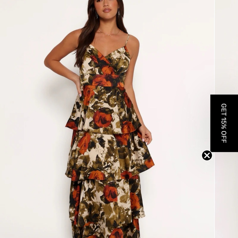 Petal & Pup Orange Tan Ruffled Tiered Maxi Dress